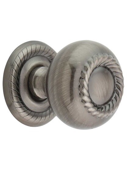Rhodes Rope Detail Knob with Back Plate - 1 1/4 inch Diameter in Brushed Black Nickel.